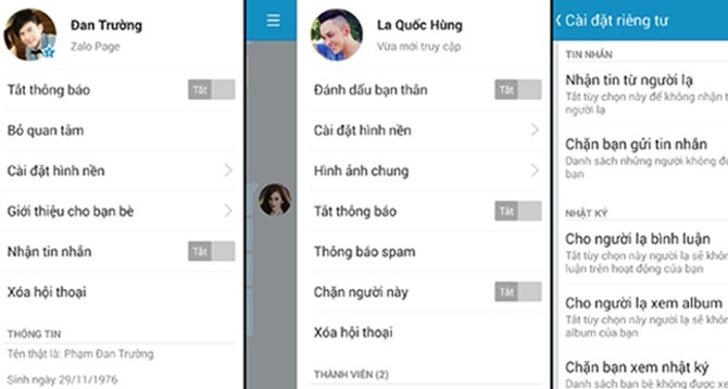 Zalo có nhiều chế độ cài đặt cho phép người dùng kiểm soát thông tin giao tiếp.