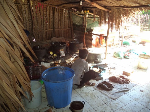 Nơi chế biến khô bò, thực phẩm dành cho người, rất mất vệ sinh.