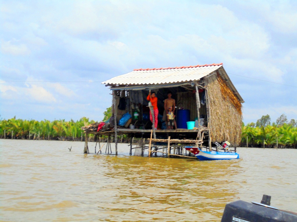 Vùng nuôi sò huyết người dân phải cất chòi canh giữ. Ảnh Ngọc Trinh.