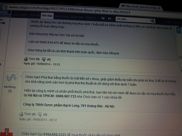 Giao dịch mua bán thuốc phá thai trên mạng.