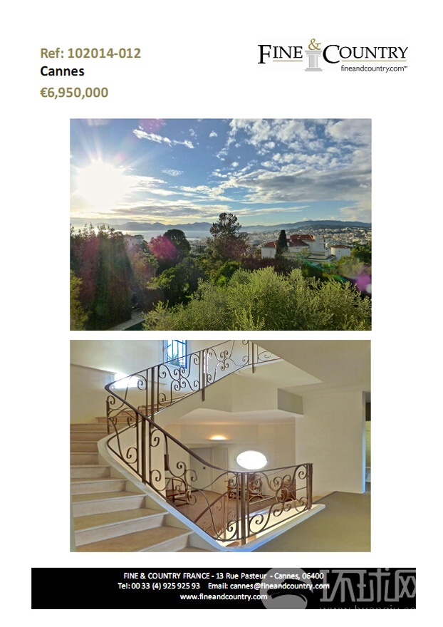 5.	Căn Fontaine Saint Georges nằm trong khu Californie, khu phố sang trọng bậc nhất ở phía Đông thành phố Cannes. Trung bình mỗi m2 đất ở đây có giá gần 6000 Euro, Huanqiu cho hay.