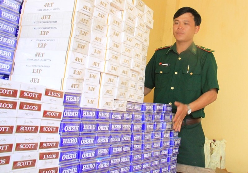 Thuốc lá lậu bị Đồn biên phòng Phước Chỉ (Tây Ninh) bắt giữ.
