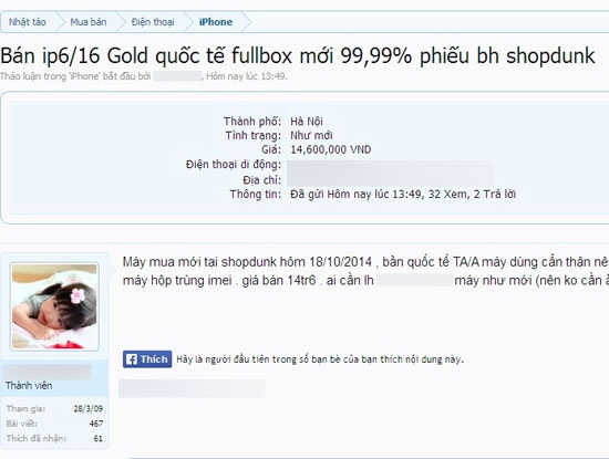 Một chiếc iPhone 6 còn bảo hành của nhà bán lẻ.