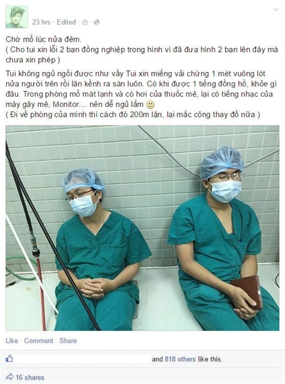 Hình ảnh bác sĩ ngủ trong phòng mổ.