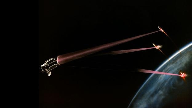 Mô hình hệ thống laser triển khai trong không gian đánh chặn các tên lửa đạn đạo. Ảnh: SPL