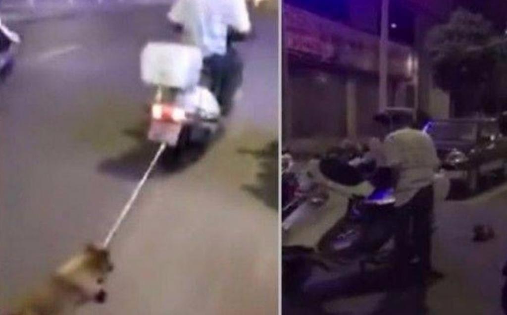 Nguoi dan ong gay phan no khi buoc cho vao duoi xe, keo le giua duong hinh anh