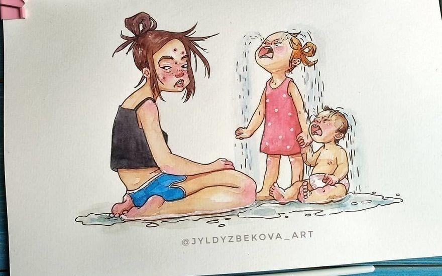 Bo tranh: Cuoc song roi boi nhung hanh phuc cua mot ba me hinh anh