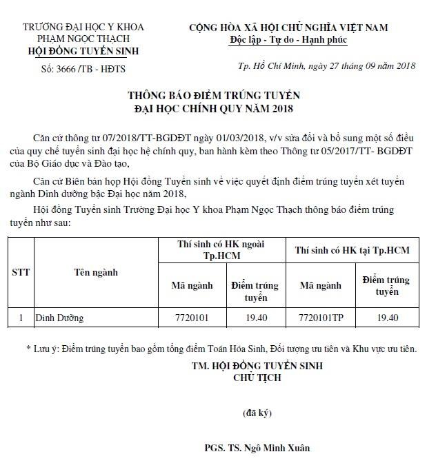 diem chuan DH Y khoa Pham Ngoc Thach anh 1