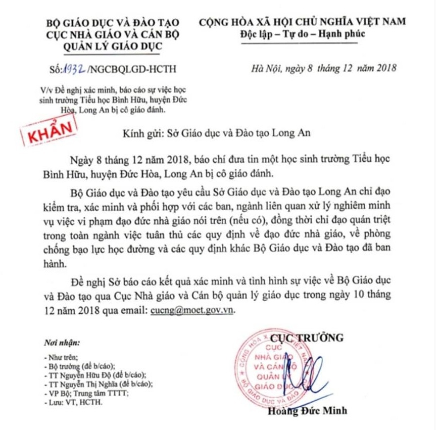 co giao o Long An danh hoc sinh anh 1