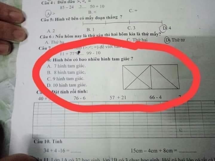 Phu huynh tranh cai ve bai toan lop mot dem tam giac hinh anh