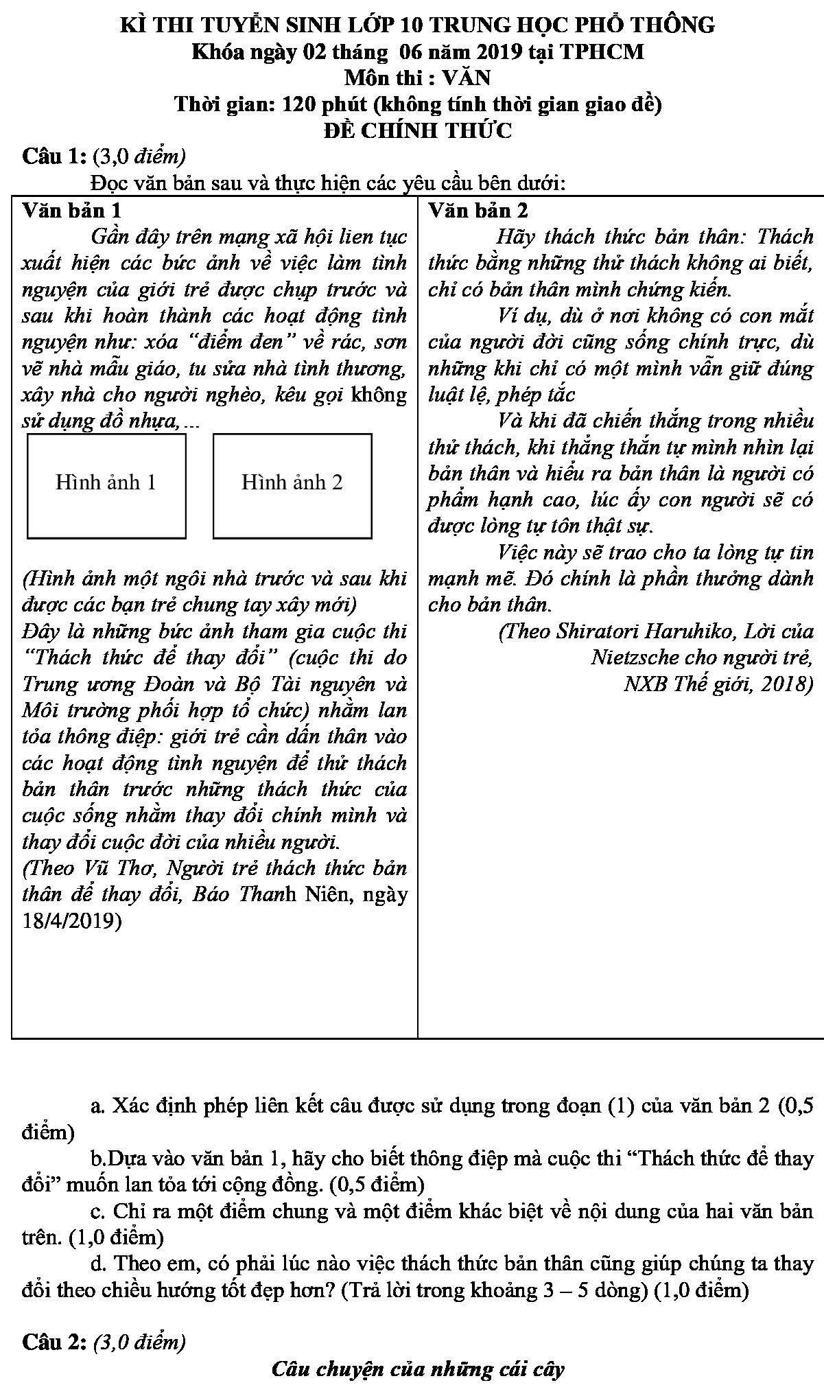 dap an mon Van thi vao 10 Sai Gon anh 1