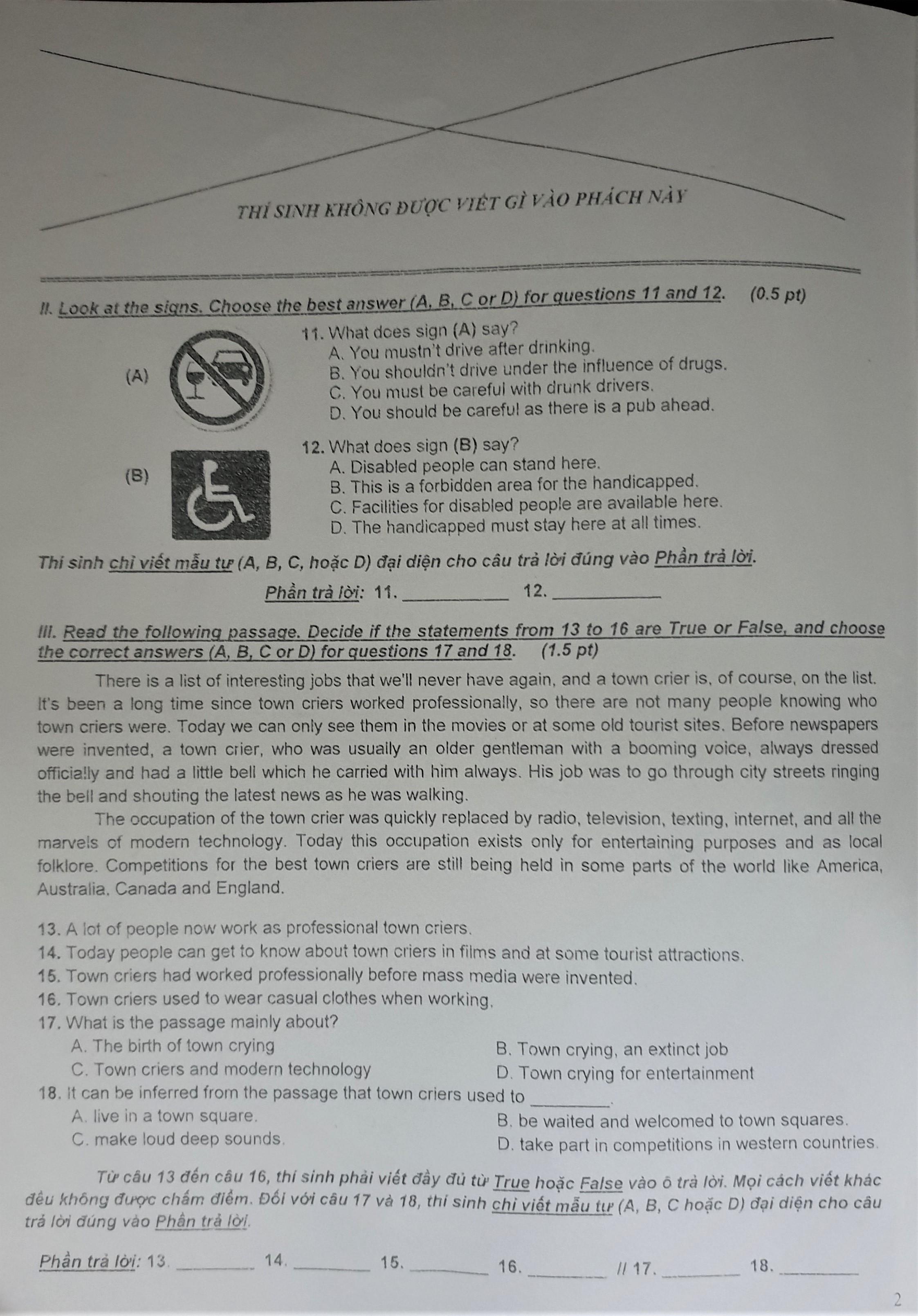 đề thi lớp 10 môn tiếng Anh ảnh 2 de thi lop 10 mon tieng Anh anh 2