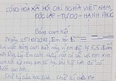 học sinh viết cam kết vì điểm thấp  ảnh 1 hoc sinh viet cam ket vi diem thap anh 1