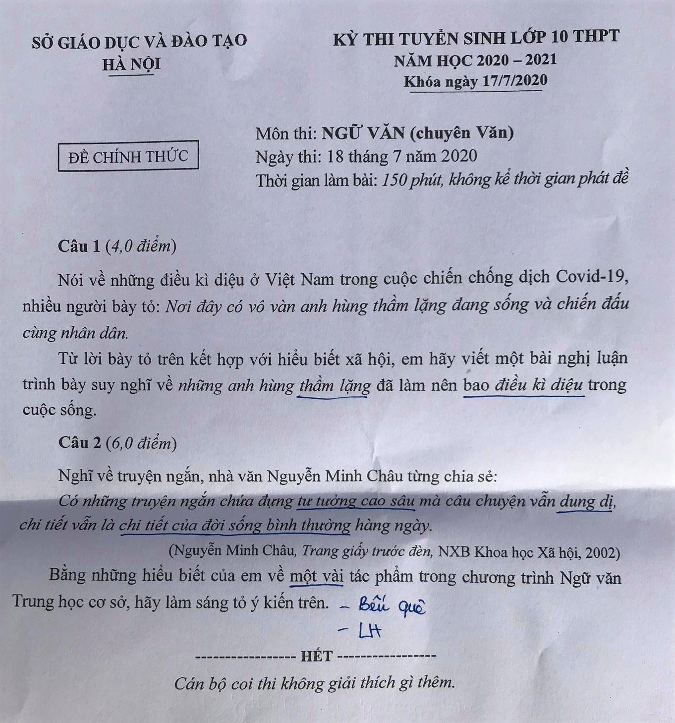 đề văn chuyên Hà Nội ảnh 1 de van chuyen Ha Noi anh 1