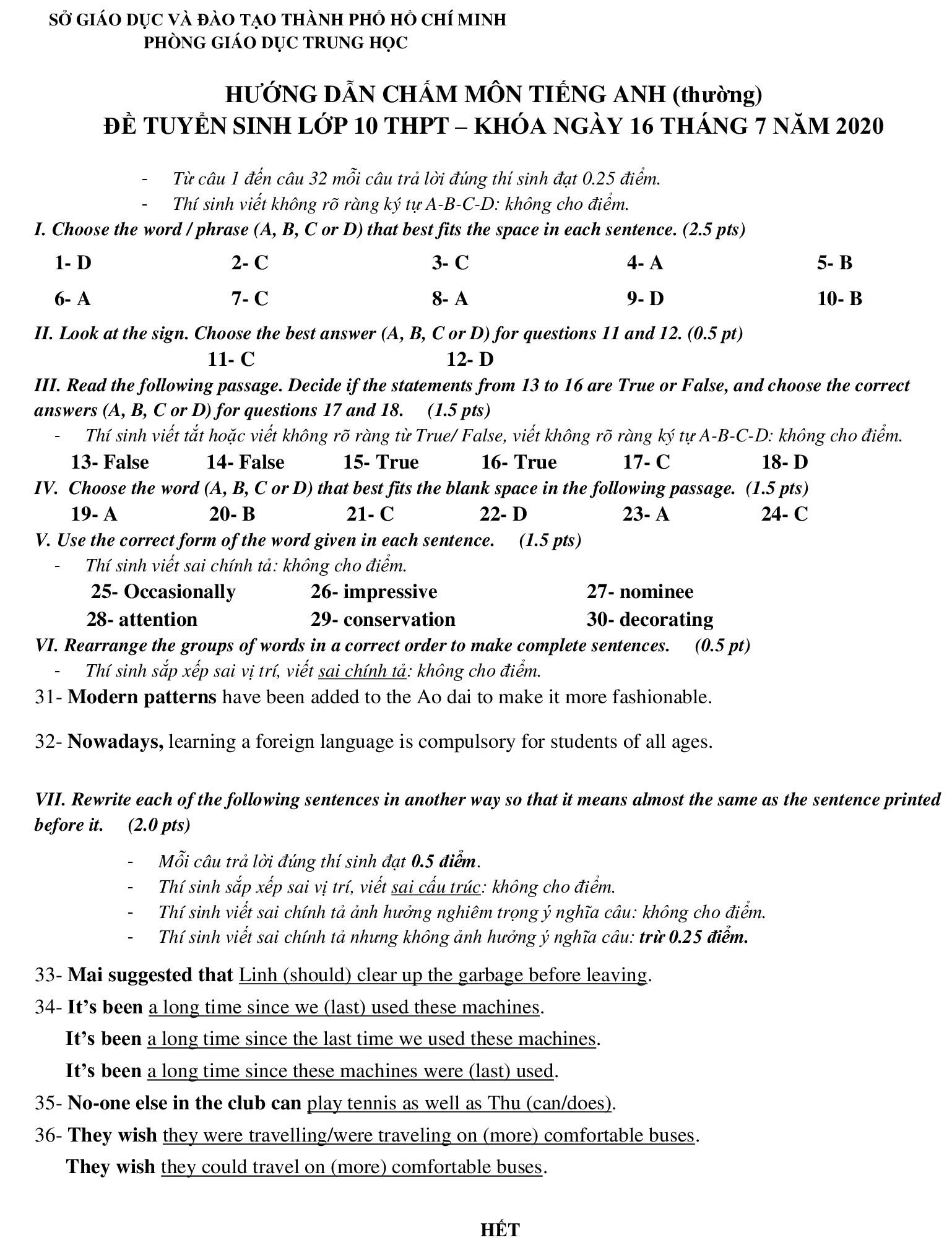 dap an chinh thuc thi lop 10 TP.HCM anh 7
