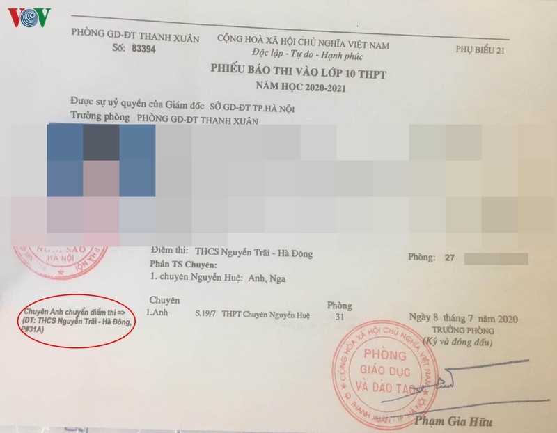 doi diem thi chuyen THPT Nguyen Hue anh 2