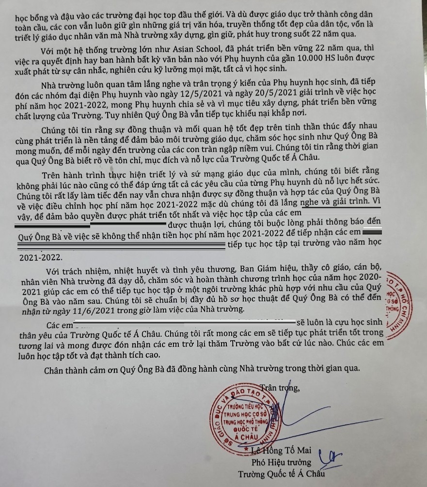 trường quốc tế Á Châu từ chối học sinh ảnh 2 truong quoc te A Chau tu choi hoc sinh anh 2