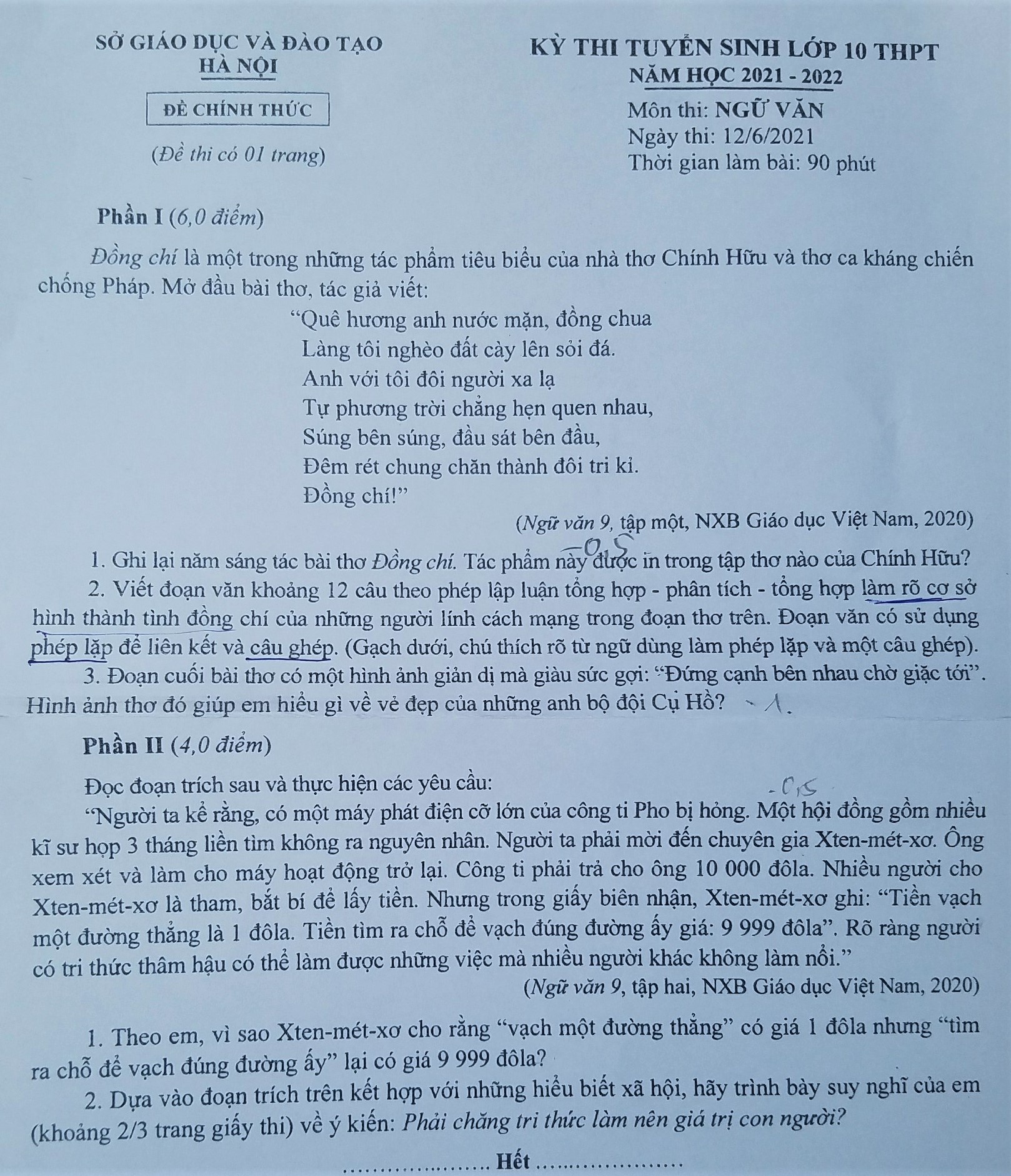 dap an Ngu van lop 10 Ha Noi anh 1