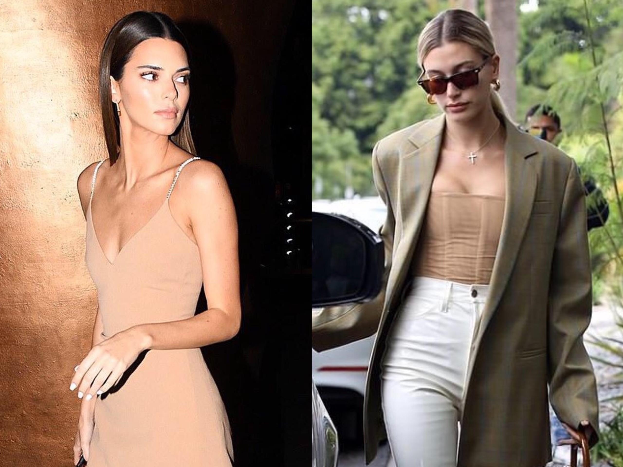 Kendall Jenner dien vay xe sau, Hailey Bieber mac ao ep vong mot hinh anh