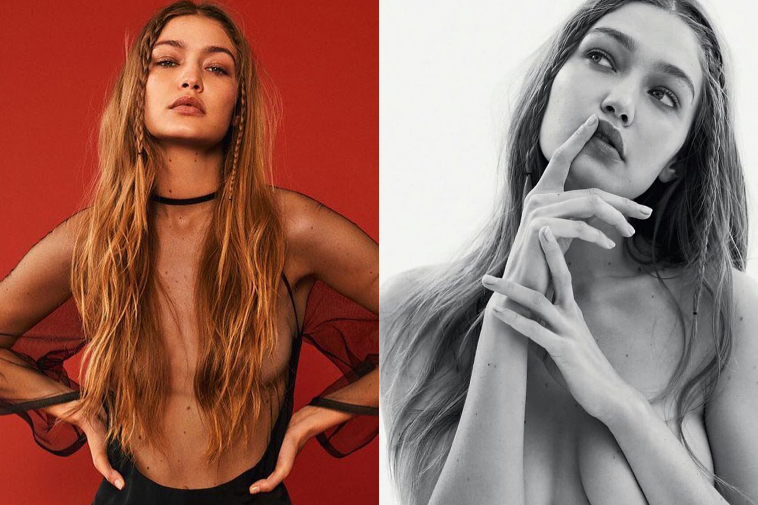 Gigi Hadid mac ao xuyen thau ho nguc tren tap chi hinh anh