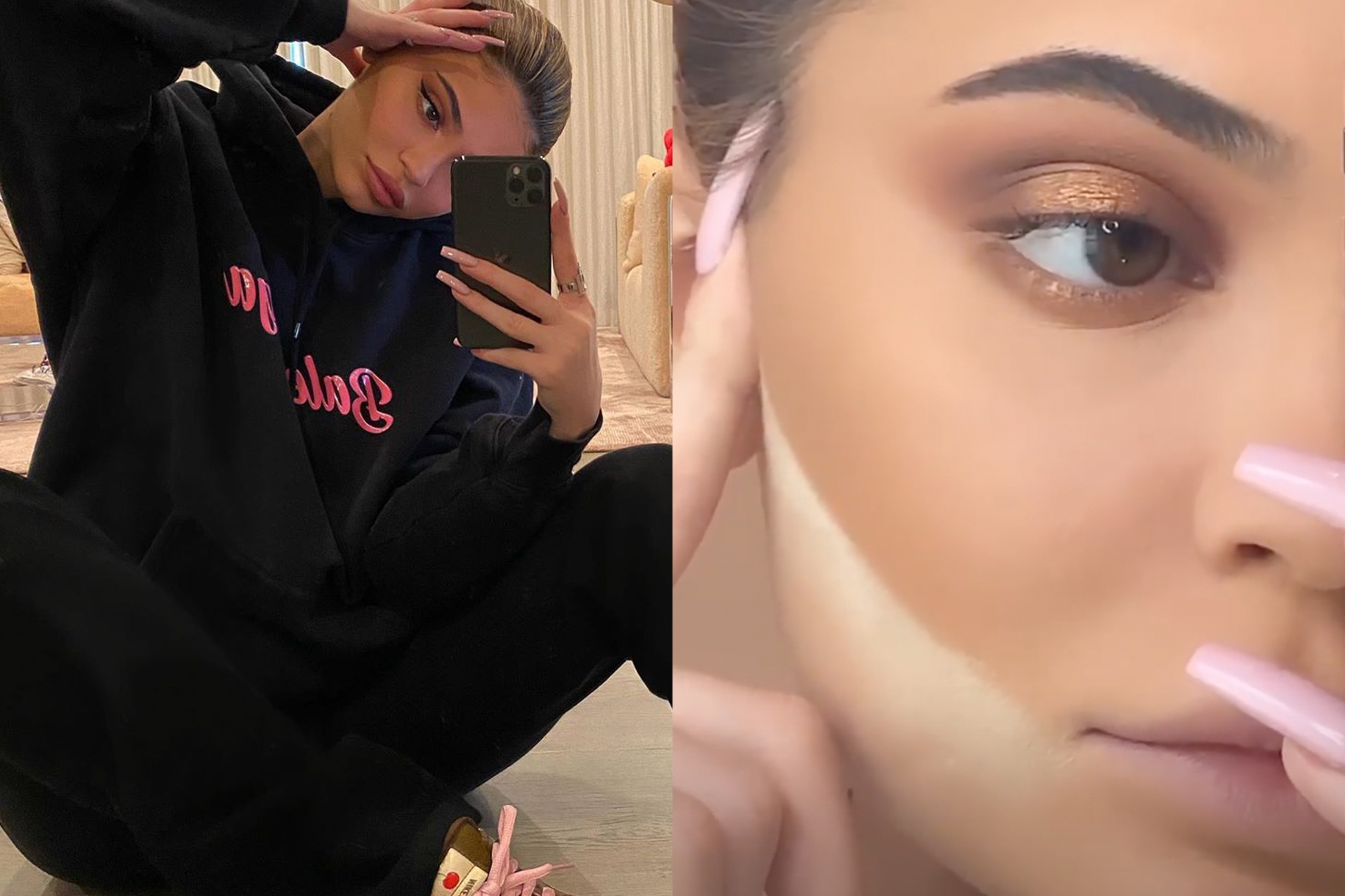 Chi o trong nha, Kylie Jenner van trang diem dam de chup anh hinh anh