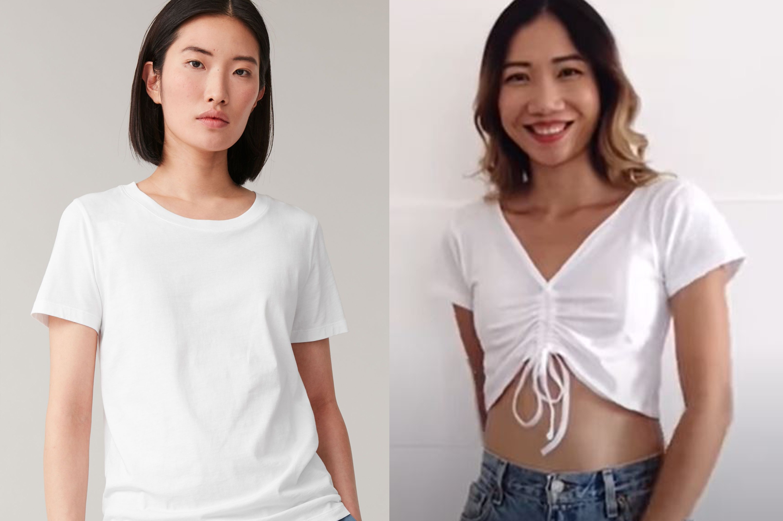 Cat ao phong trang thanh crop top khoe eo hinh anh