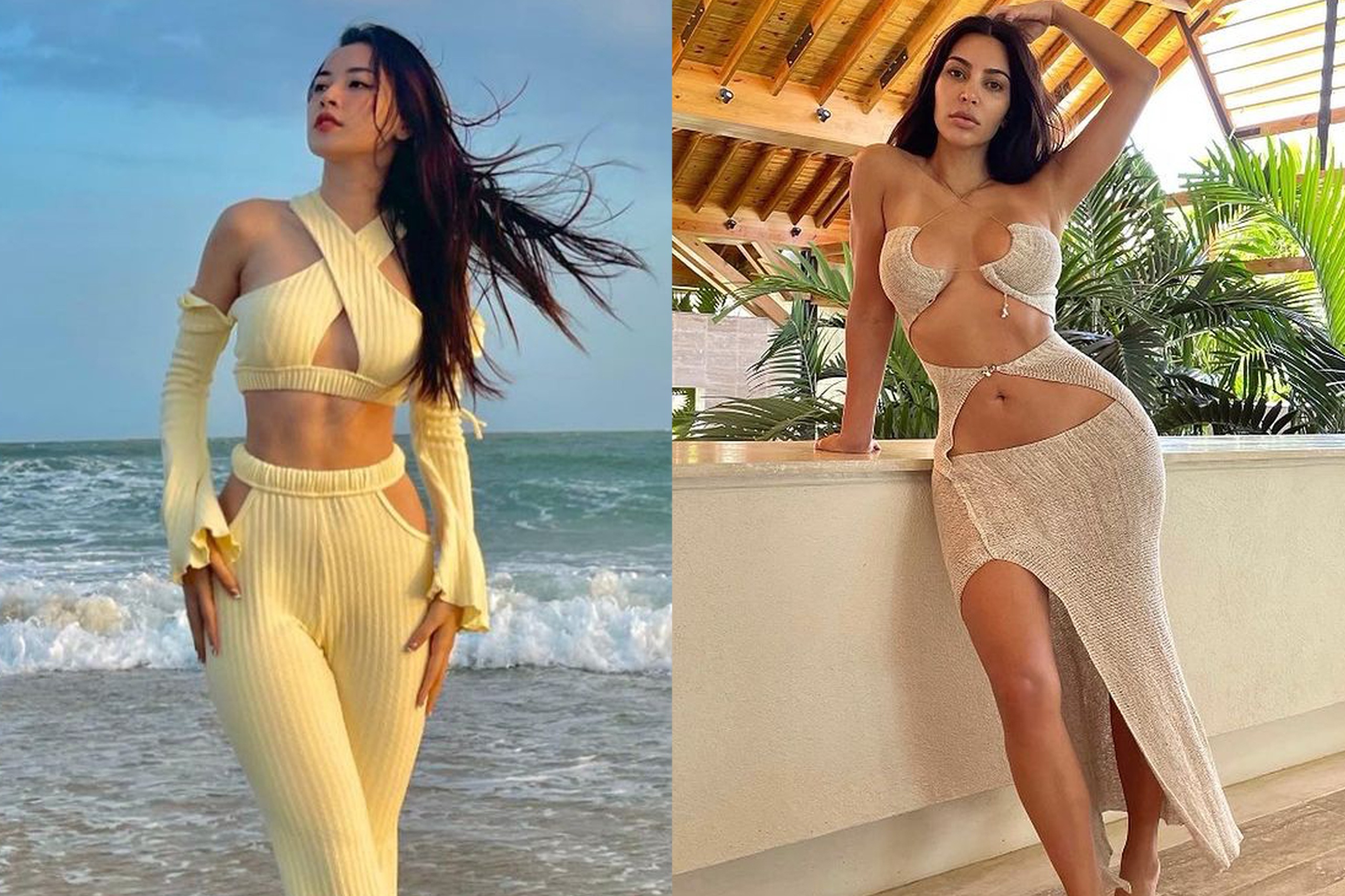 Chi Pu, Kim Kardashian dien mot vay ao cat xe hinh anh