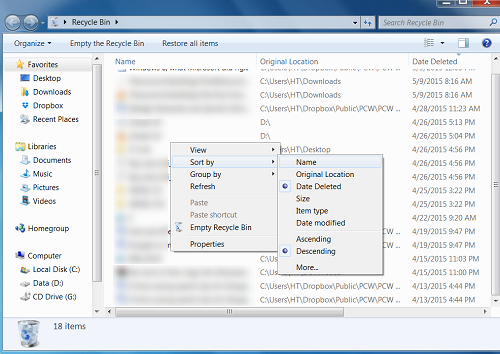 Tìm và khôi phục các tập tin bị xóa trong Recycle Bin.