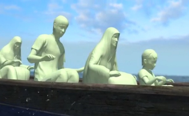 Mo phong canh thuyen cho be trai ti nan Syria lat hinh anh