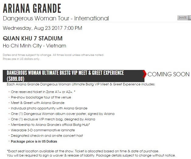 giá vé concert Ariana Grande ảnh 1 gia ve concert Ariana Grande anh 1