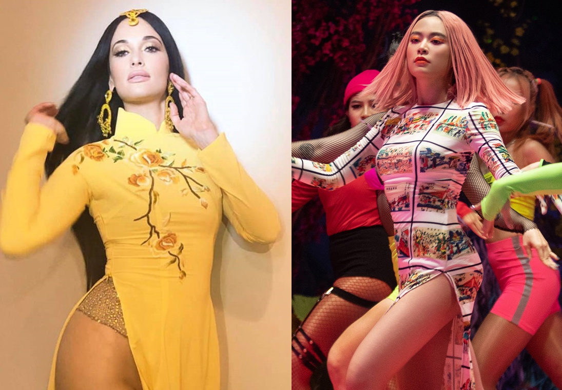 Hoang Thuy Linh gay tranh cai vi trang phuc giong ao dai khong quan hinh anh