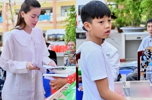 Ho Ngoc Ha dua Subeo di tang may loc nuoc cho ba con mien Tay hinh anh