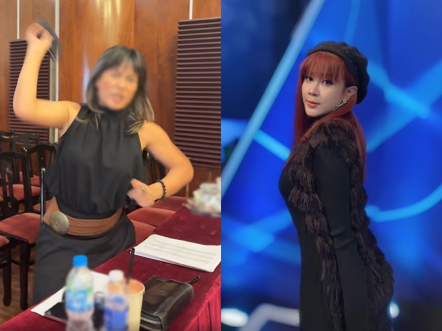 Luu Thien Huong dang video bi NSUT Minh Huyen nem dien thoai vao nguoi hinh anh