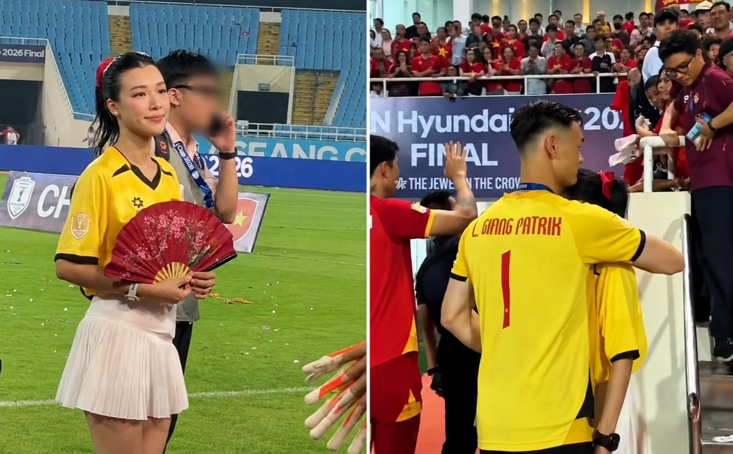 MC Hoàng Oanh ôm Lê Giang Patrik ở chung kết ASEAN Cup 2026