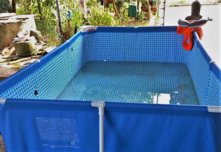 Be gai 3 tuoi duoi nuoc trong ho boi di dong hinh anh