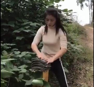 Co gai xinh dep 'thi trien' chieu chat gach manh me hinh anh