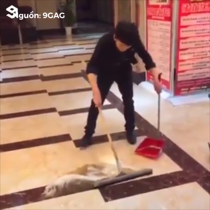 Chang trai don san nha day thuan thuc trong 2 dong tac hinh anh