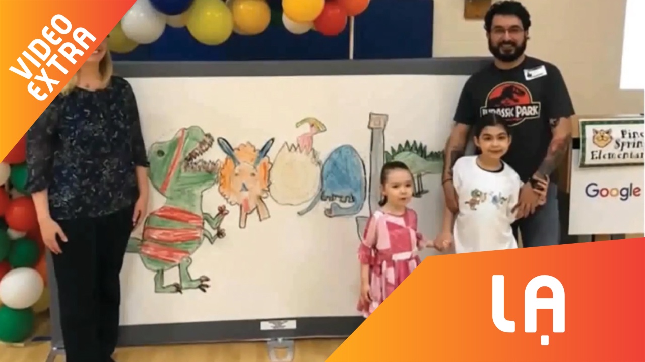 Be 6 tuoi am tron 80.000 USD cua Google voi buc ve nguech ngoac hinh anh