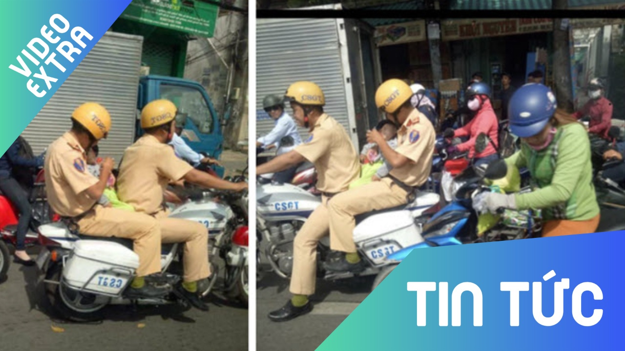 CSGT ke lai khoanh khac cho be trai di cap cuu bang xe dac chung hinh anh