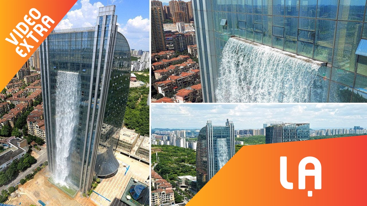 Thac nuoc nhan tao cao 107m tren toa nha choc troi o Trung Quoc hinh anh