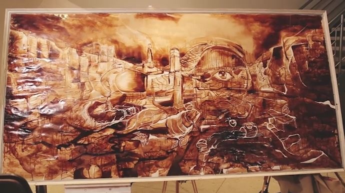 Buc tranh an tuong duoc ve tu hon 100 ly ca phe hinh anh