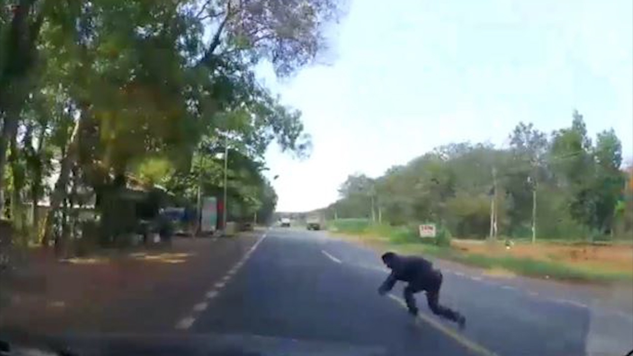 Nguoi dan ong lao ra truoc dau oto khien tai xe 'dung tim' hinh anh