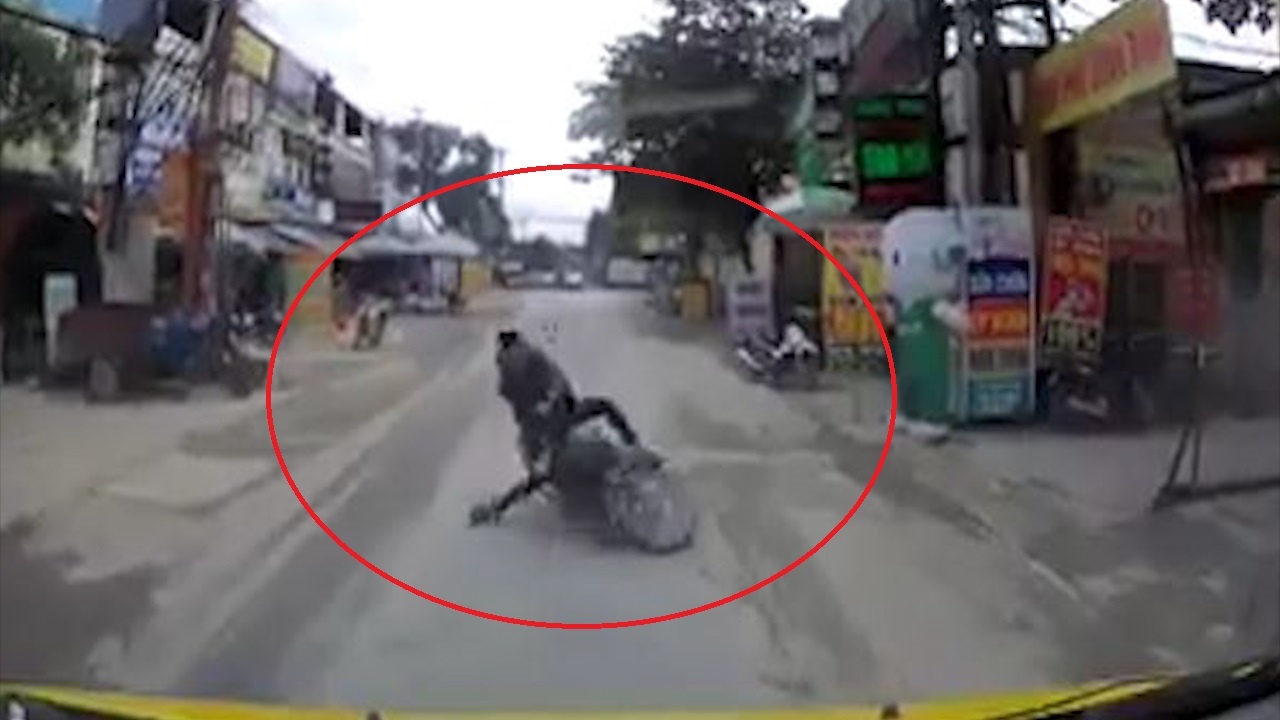 Tai xe xe may nga truoc dau oto vi mai me dung dien thoai hinh anh