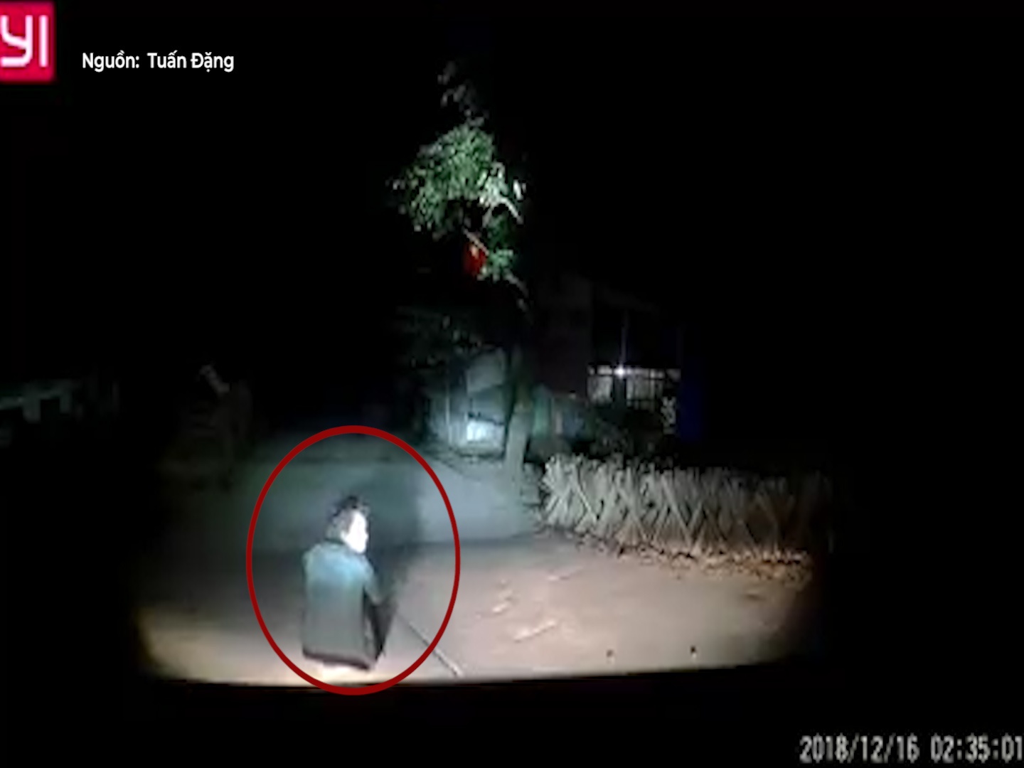 Nguoi dan ong ngoi giua duong toi den khien tai xe giat minh hinh anh