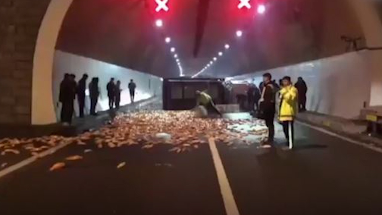 Lat xe tai, 3 tan ca Koi do vuong vai tren cao toc Trung Quoc hinh anh