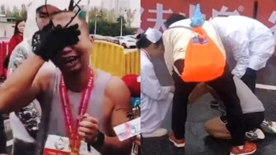 Bo oa khoc nuc no nho con trai qua co khi chay marathon hinh anh