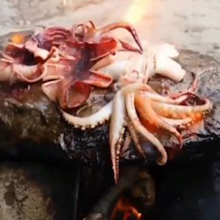 Nam du khach che bien mon an tren phien da hinh anh