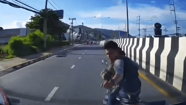 Bop coi canh bao, xe cuu thuong bi 2 con do duoi theo chem hinh anh