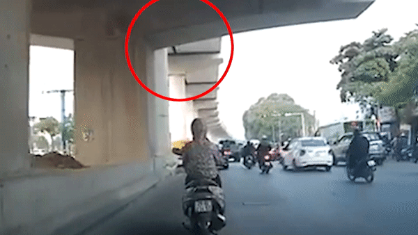 Nguoi phu nu suyt bi vua roi trung khi di xe may duoi gam cau hinh anh