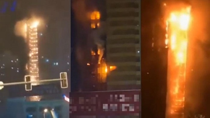 Chung cu 25 tang o Trung Quoc boc chay nhu duoc luc giua dem hinh anh